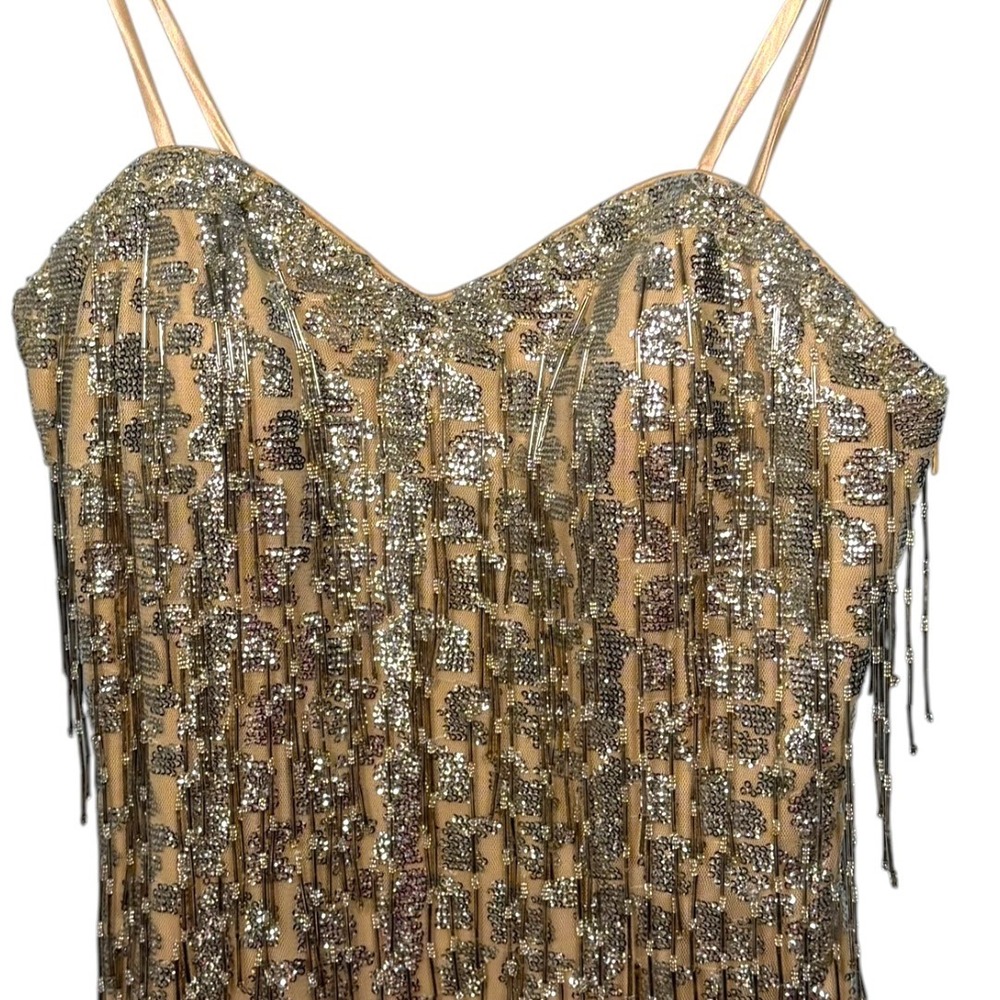 Vtg Y2K Caché Beaded Fringe Mini Dress Sz 2 XS Concert Party Hoco New Years Eve - Picture 3 of 12